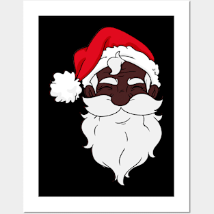 Black Santa Claus Face African American Christmas Posters and Art